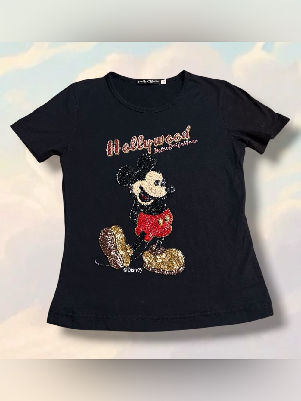 Dolce & Gabbana Black Sequin Mickey Mouse Hollywood Tee
